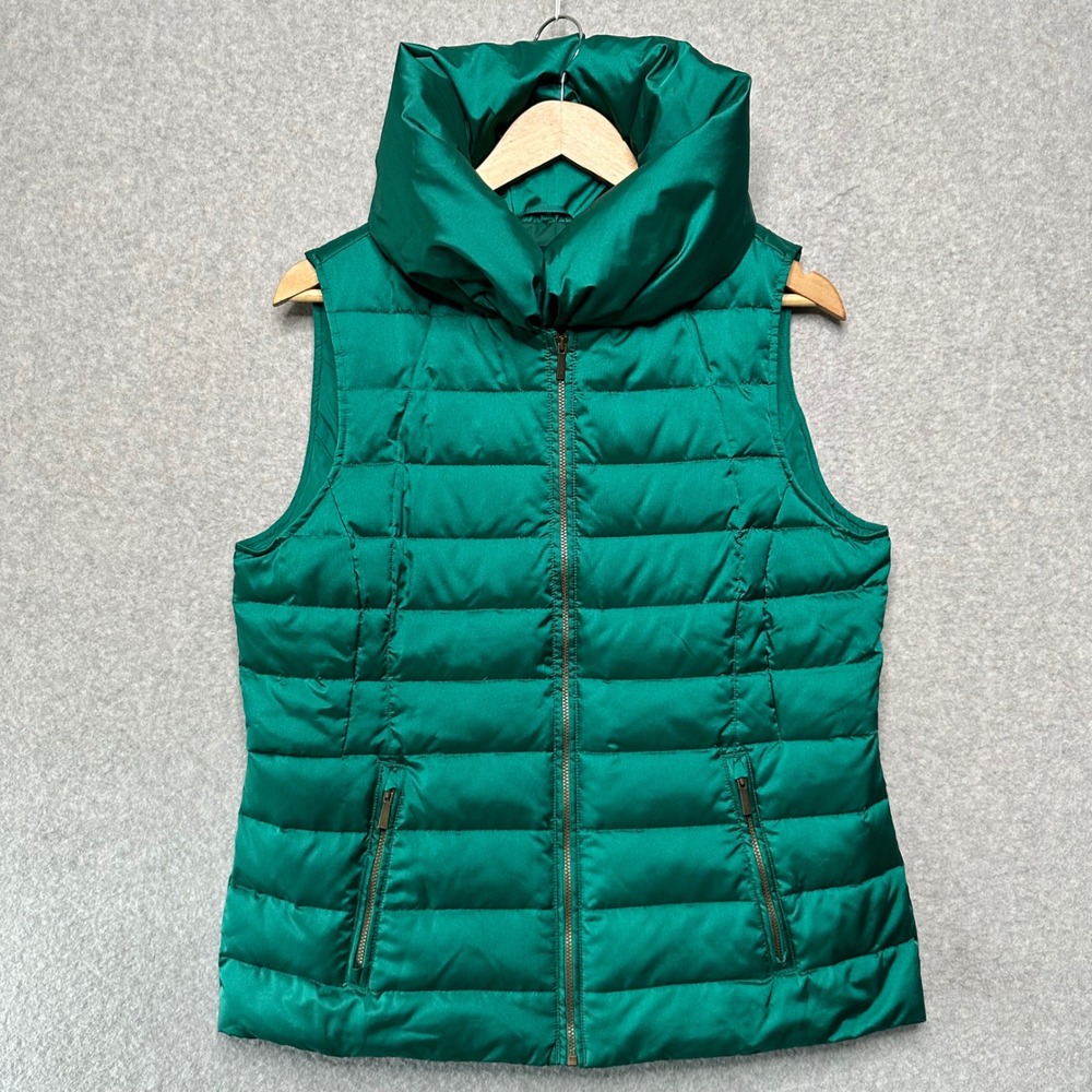 Lands End Womens Down Puffer Vest Emerald Green Full Zip M 10-12 Quilted Warm‎